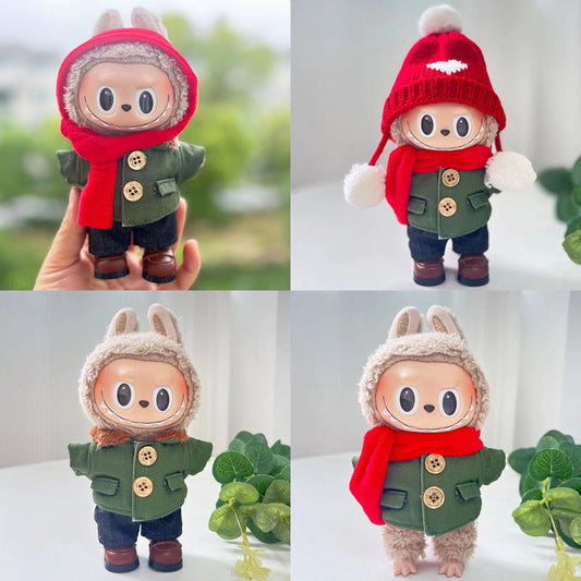 [Clothes only] 17cm labubu cloth blind box pendant doll with green military coat set cute