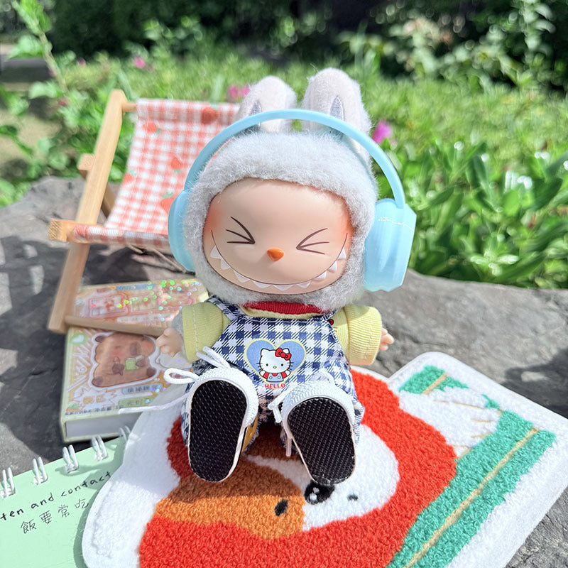 [Clothes only] First and second generation keychain Labubu clothes pendant Labubu baby clothes, earphones plaid picnic clothes.