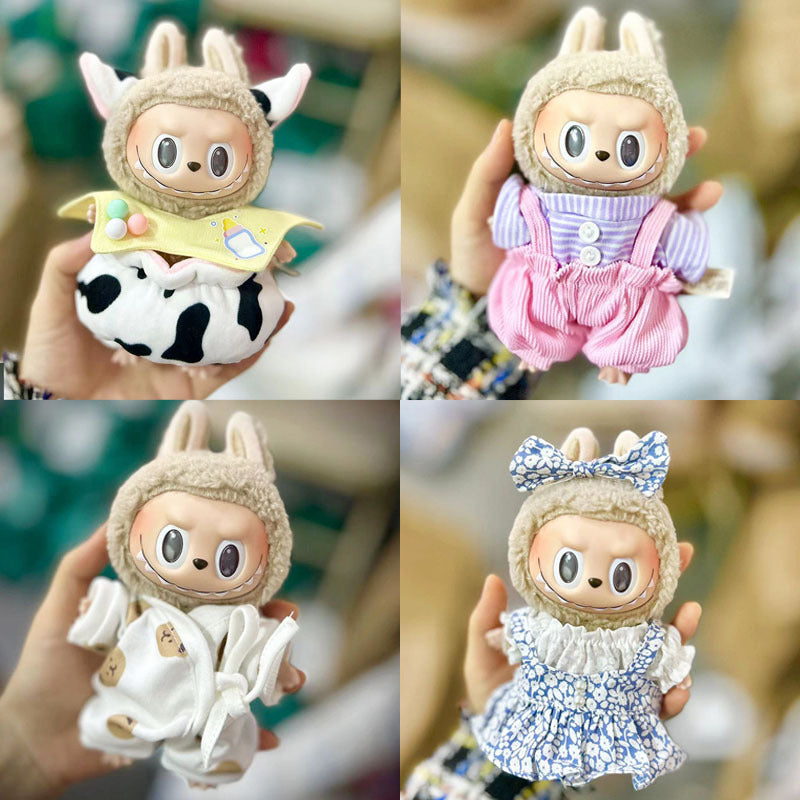 [Clothes only] 17cm bag hanging Labubu blind box Macaron Labubu cow set plush doll