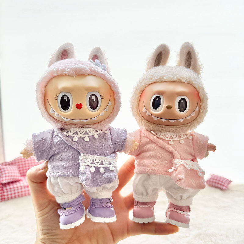 [Clothes only] First and second generation Labubu clothes pendant Labubu sitting party baby clothes four-petal flower three-piece set cute