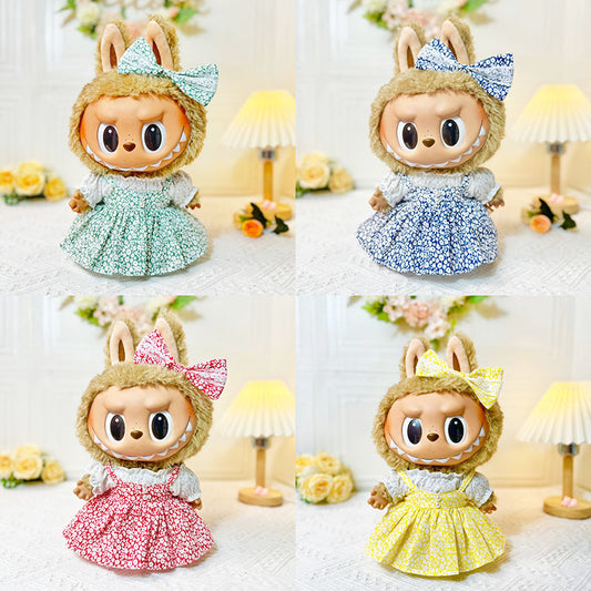 38Cm rabub vinyl plush doll clothes Labubu doll with floral pearl skirt three-piece set cute