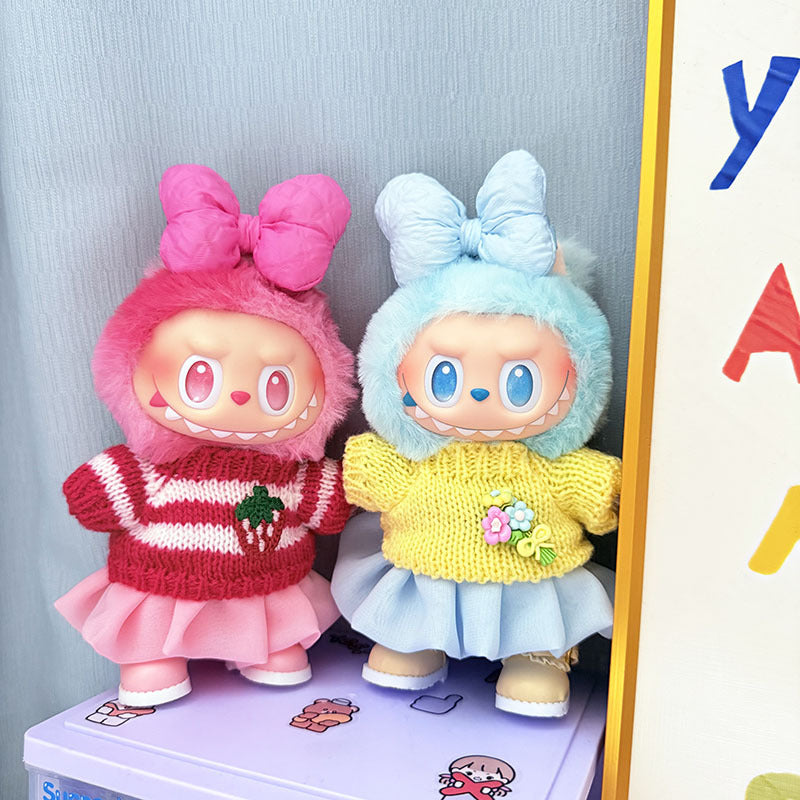 [Clothes only] One, two and three generations Labubu clothes pendant Labubu sitting baby clothes sweater jelly gauze skirt set