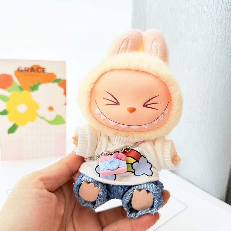 [Clothes only] 17cm Labubuva clothes LABUBU blind box sitting party first, second and third generation rainbow T suit.