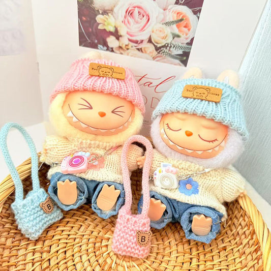 [Clothes only] First and second generation keychain Labubu clothes pendant Labubu baby clothes pink and blue flower sweater