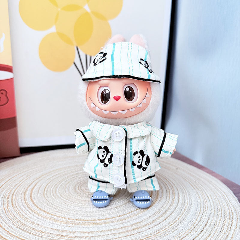 [Clothes only] One, two and three generations Labubu clothes pendant Labubu sitting baby clothes panda eye mask pajama set