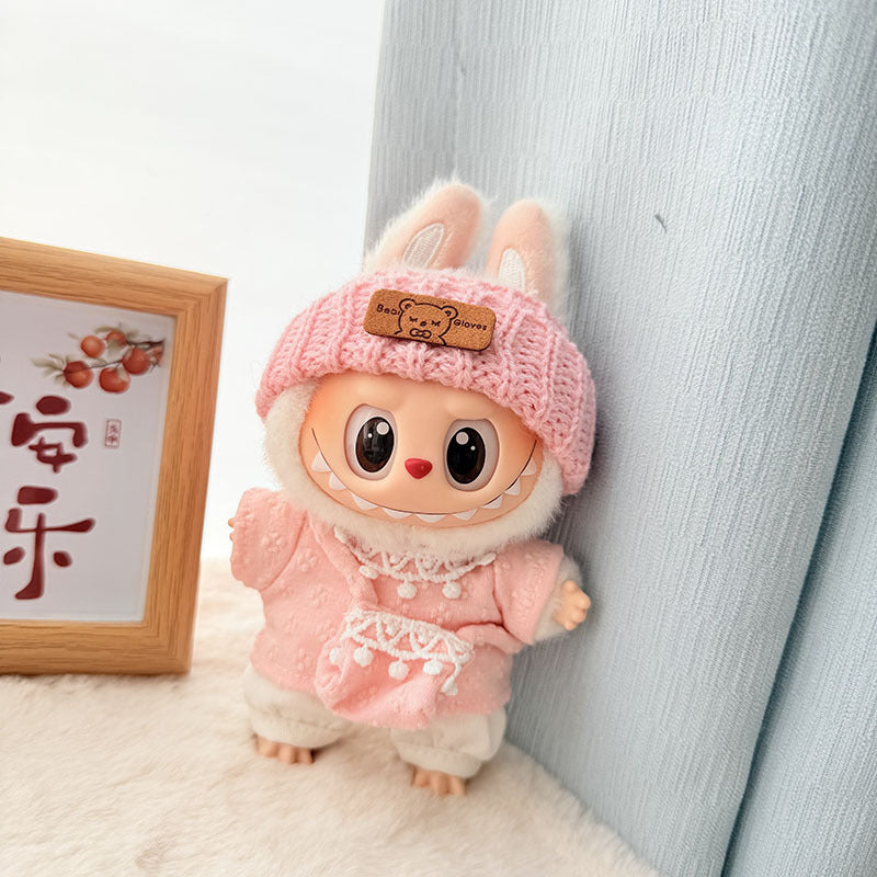 [Clothes only] First and second-generation Labubu clothes pendant Labubu sitting party baby clothes four-petal flower wool hat