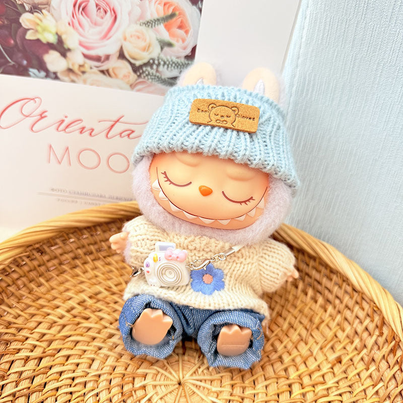 [Clothes only] First and second generation keychain Labubu clothes pendant Labubu baby clothes pink and blue flower sweater