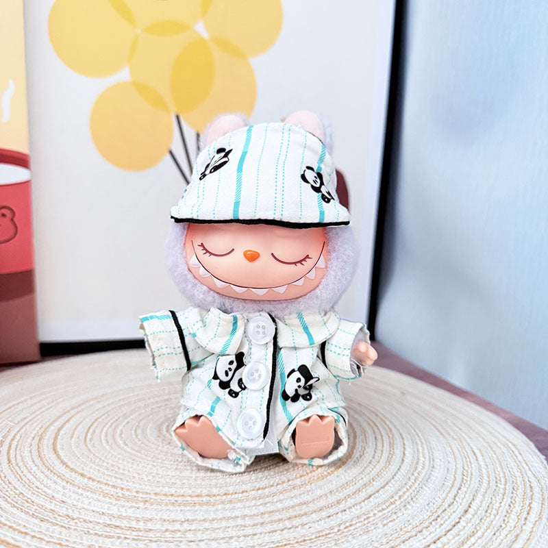 [Clothes only] One, two and three generations Labubu clothes pendant Labubu sitting baby clothes panda eye mask pajama set