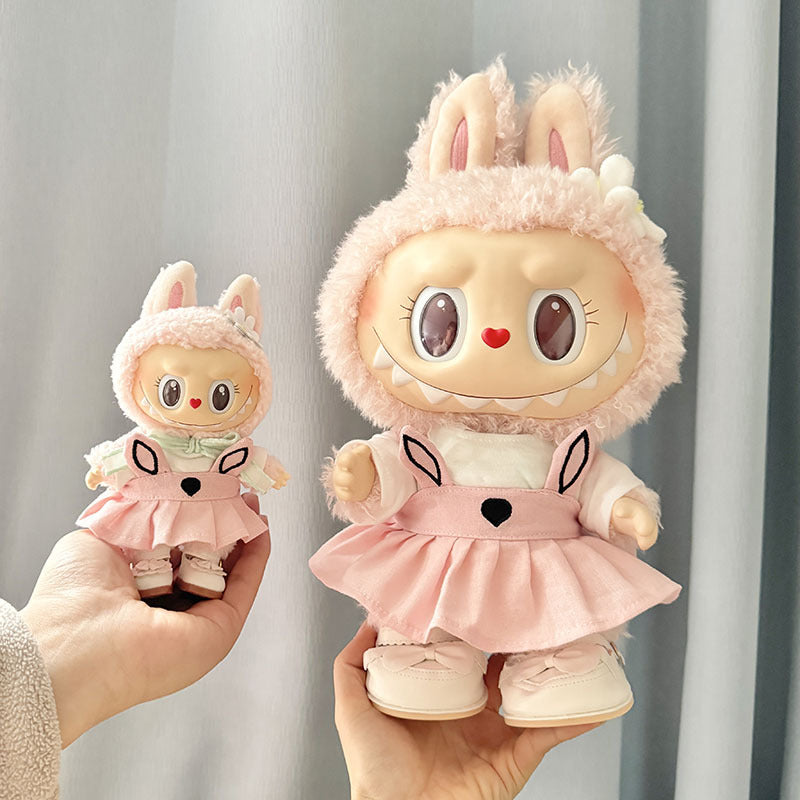 Clothes only] First and second generation Labubu clothes pendant Labubu sitting party baby clothes black edge rabbit ear strap skirt