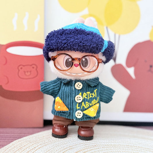 17Cm Labubuwa clothes LABUBU blind box sitting party first two three generations literary blue wind suit cute