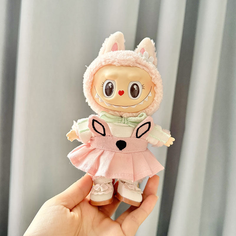 Clothes only] First and second generation Labubu clothes pendant Labubu sitting party baby clothes black edge rabbit ear strap skirt