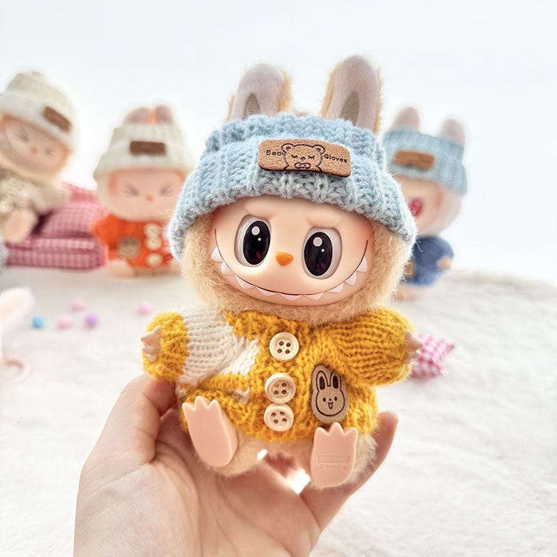 [Clothes only] The first, second and third generation keychain Labubu clothes pendant Labubu baby clothes striped buttons sweater set.