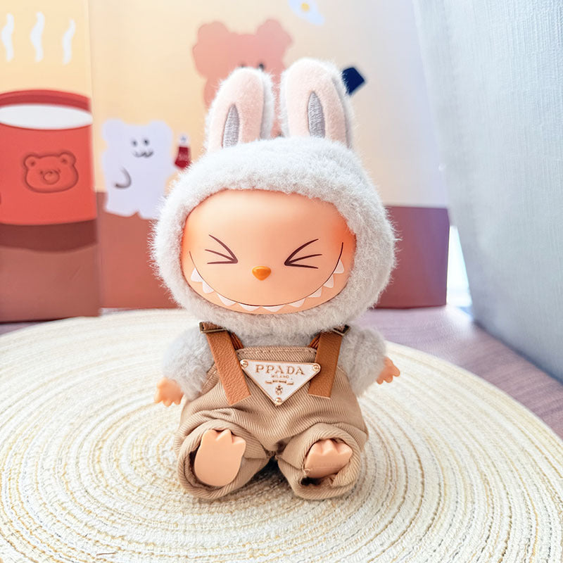 [Clothes only] First and second generation Labubu clothes pendant Labubu sitting baby clothes 8-character plaid overalls set