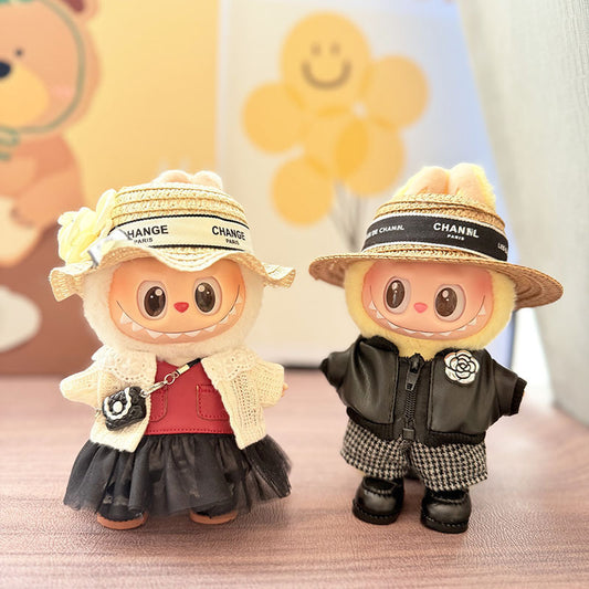 [Clothes only] 17cm pendant rabub clothes sweet and spicy black yarn skirt straw hat set labubu doll clothes cute