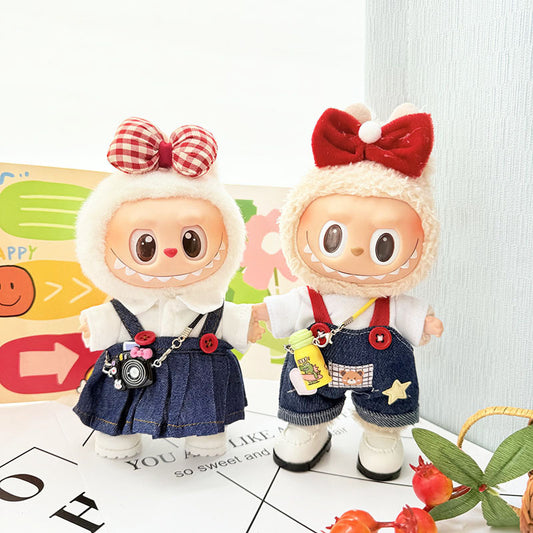 [Clothes only] 17cm Labubuwa clothes LABUBU blind box sitting party first, second and third generation denim strap skirt