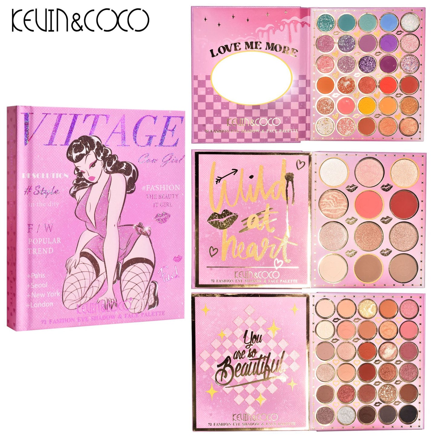 KEVIN & COCO72 color eyeshadow disc, bead matte three-layer folding model, earth color highlight-trimming multi-purpose disc