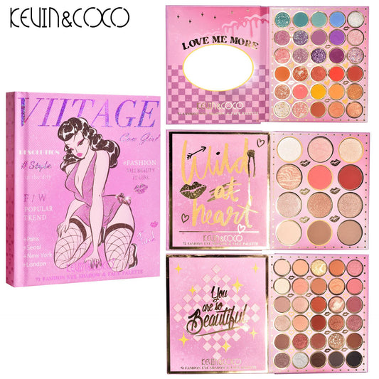 KEVIN & COCO72 color eyeshadow disc, bead matte three-layer folding model, earth color highlight-trimming multi-purpose disc