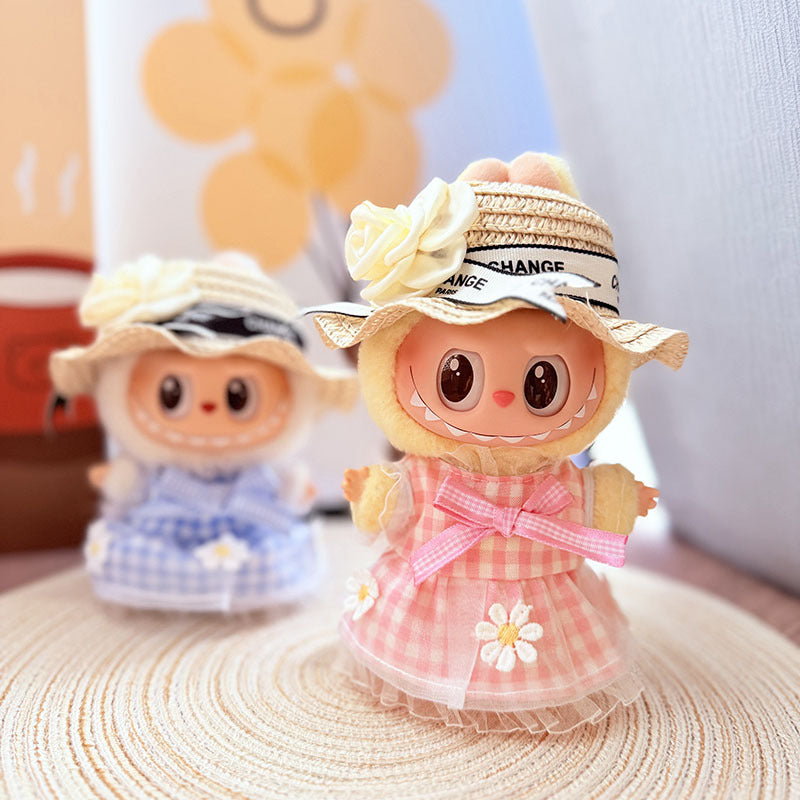 [Clothes only] One, two and three generations Labubu clothes pendant Labubu sitting baby clothes small daisy plaid skirt set