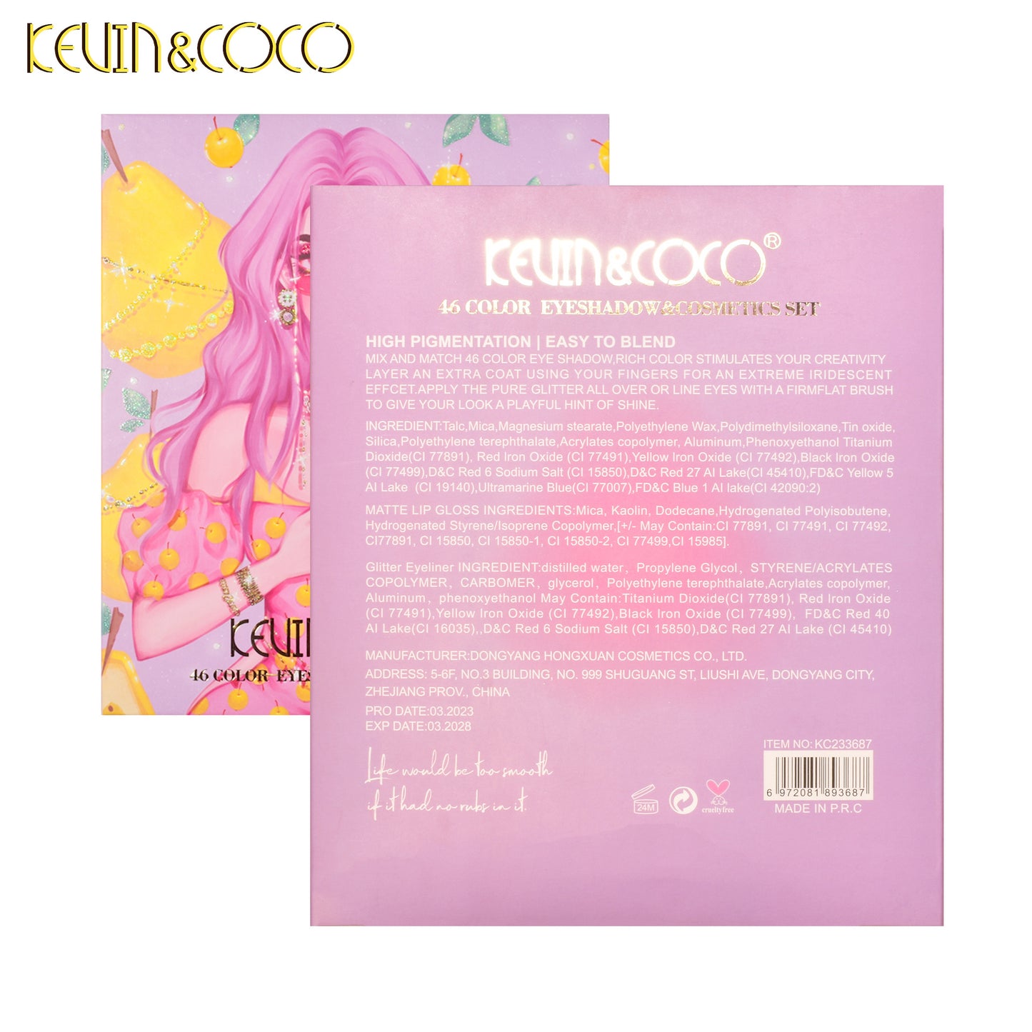 KEVIN & COCO Makeup Rock Sugar Sydney 46 Color Eyeshadow Set Highlight Pearlescent Matte Earth Color Spice Lasting