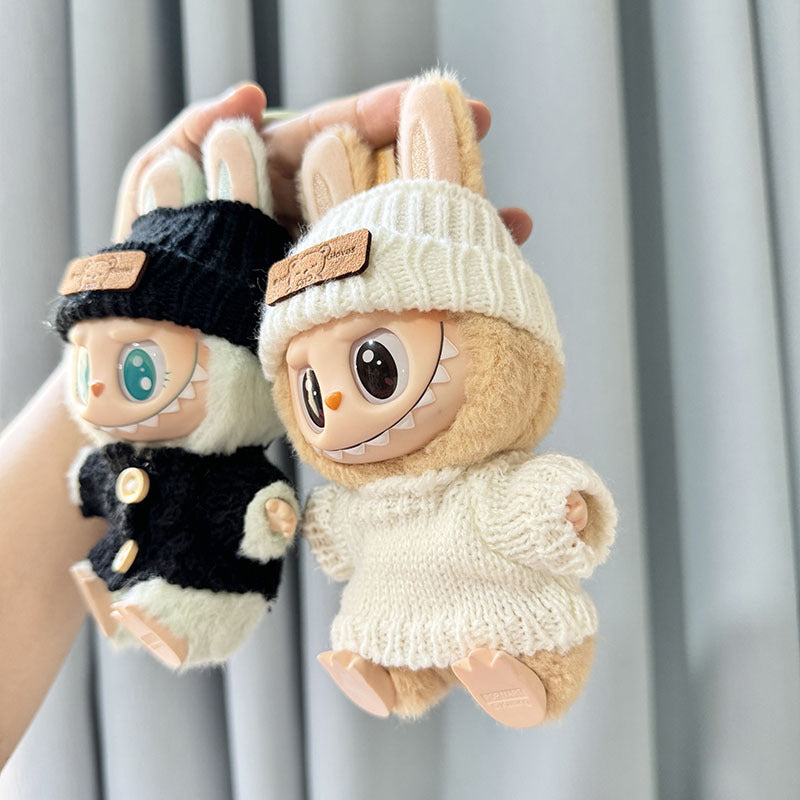 [Clothes only] Second-generation keychain Labubu clothes pendant Labubu sitting party wooden buckle sweater set
