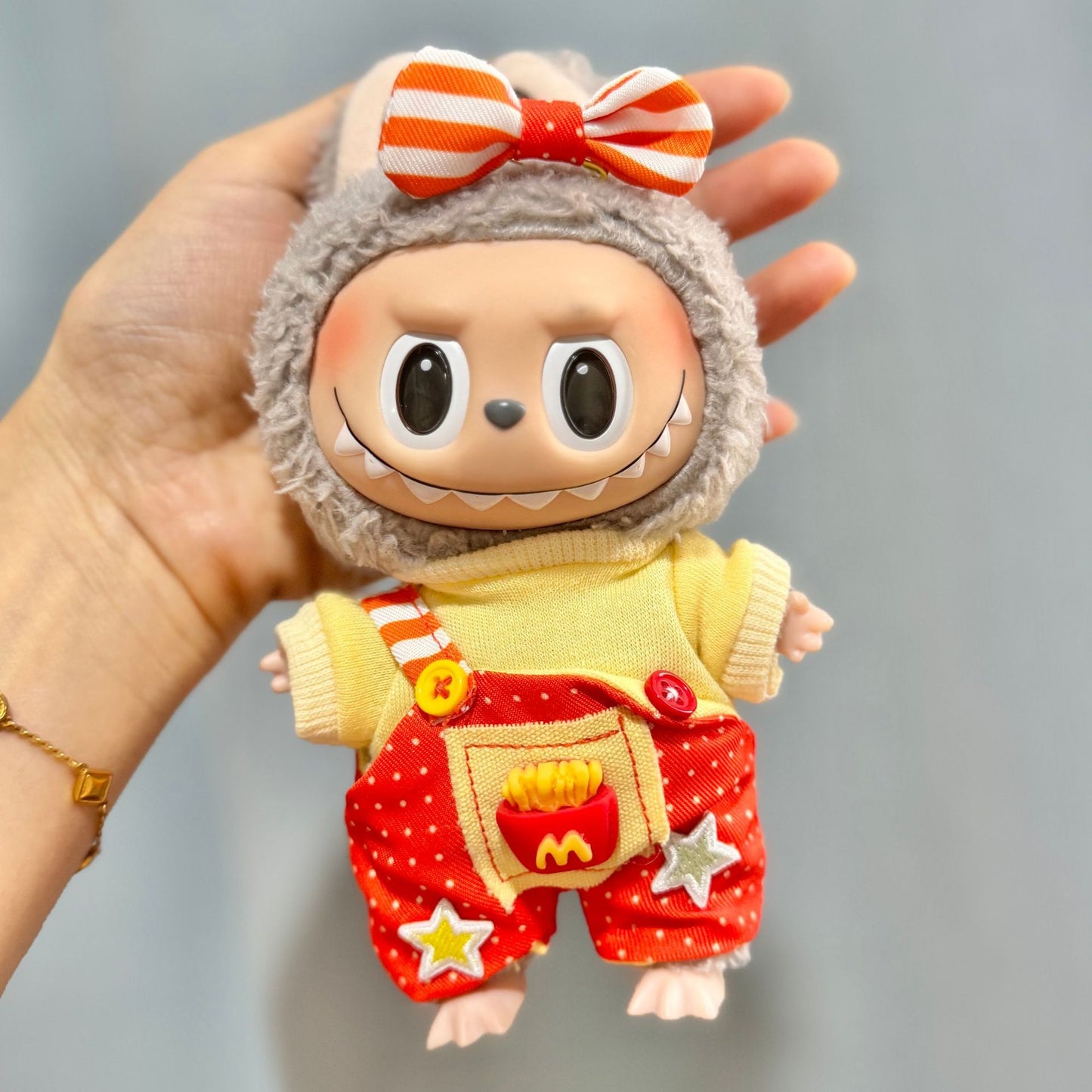 [Clothes only] 17cm pendant blind box Labubu baby clothes keychain Labubu doll coffee fries set cute