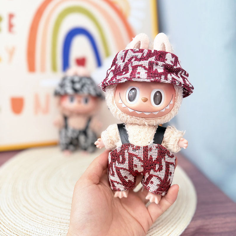 Clothes only] First and second generation Labubu clothes pendant Labubu sitting baby clothes leather clothes urban letter overalls