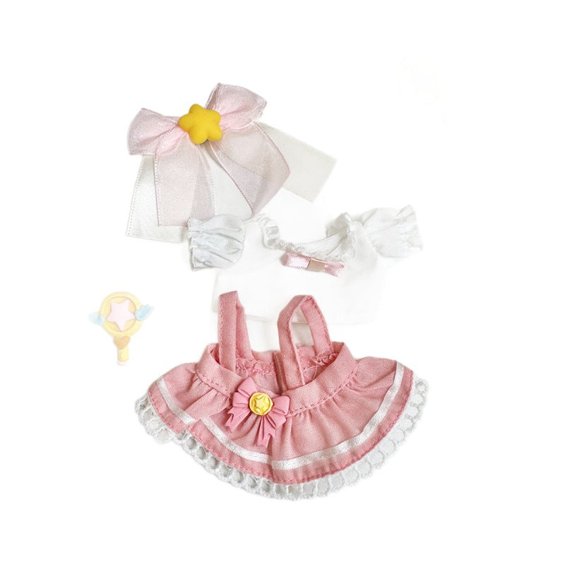 [Clothes only] 17cm rabub with pendant labubu doll keychain baby clothes light pink cherry set cute