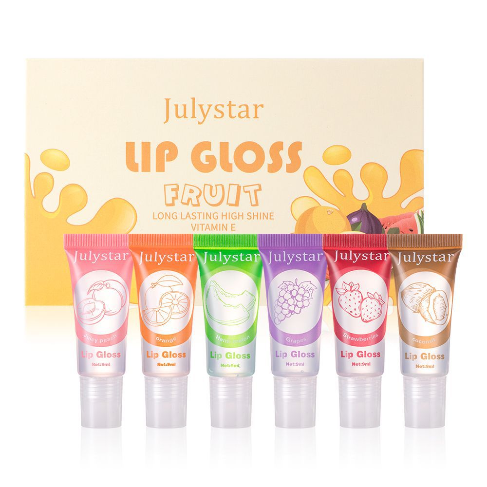 Julystar Vitamin E Moisturizing Fruit Flavor Transparent Lip Oil 6pcs Moisturizing and Hydrating Lip Gloss Set Wholesale
