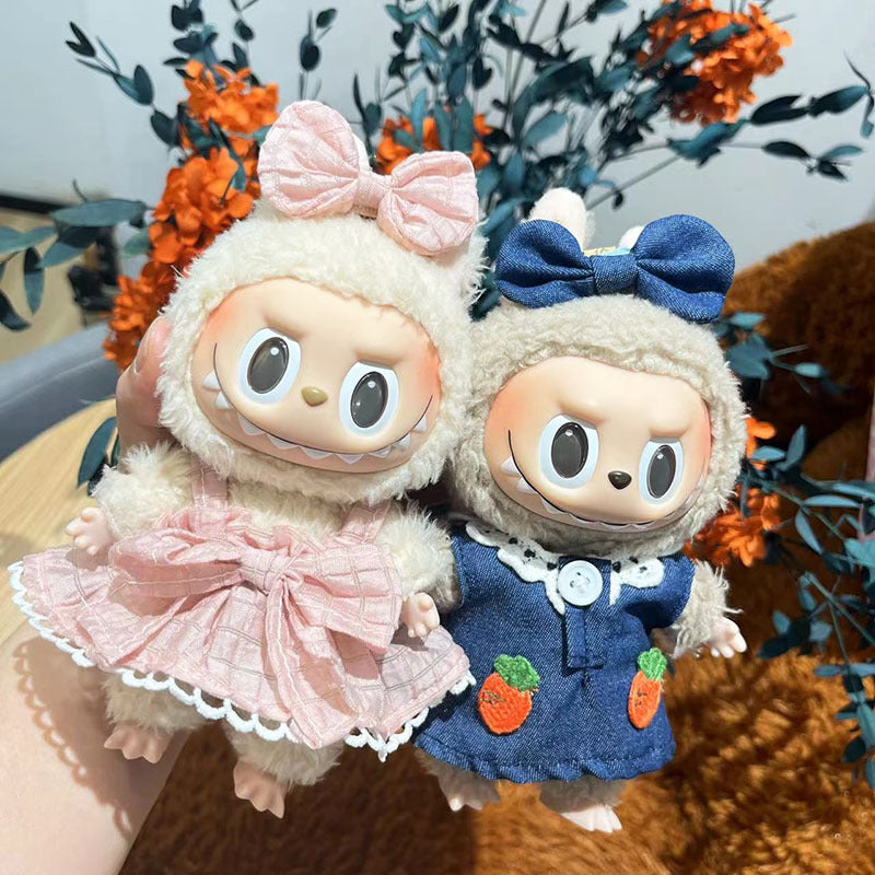 [Clothes only] 17cm pendant Labubu cloth for candy skirt + hairpin Labubu keychain baby clothes are cute and cute.