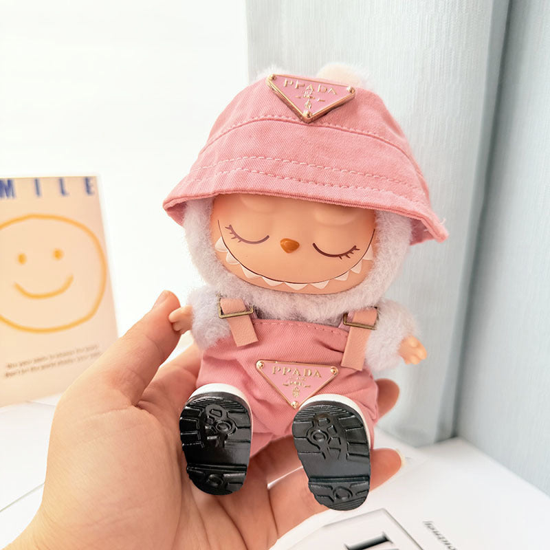[Clothes only] First and second generation keychain Labubu clothes pendant Labubu baby clothes inverted triangle overalls pants hat powder