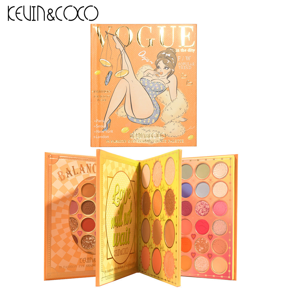 KEVIN & COCO72 color eyeshadow disc, bead matte three-layer folding model, earth color highlight-trimming multi-purpose disc