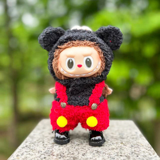 Clothes only] Baby clothes 17cm pendant blind box Labubu clothes Labubu doll for red and black Mickey suit