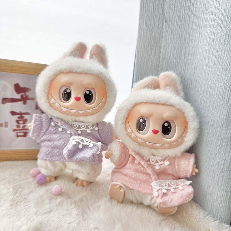 [Clothes only] First and second-generation Labubu clothes pendant Labubu sitting party baby clothes four-petal flower wool hat