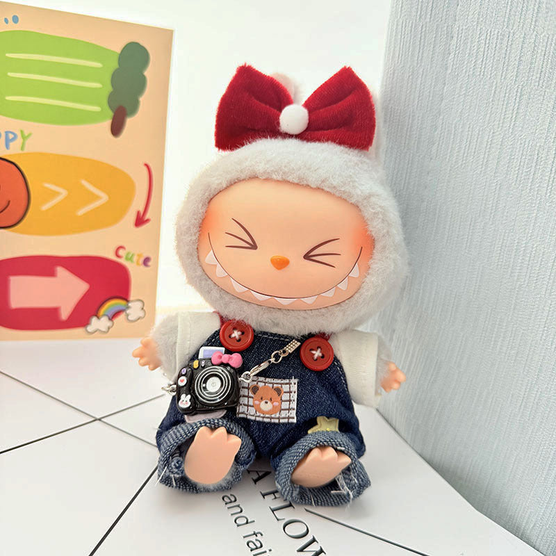 [Clothes only] 17cm Labubuwa clothes LABUBU blind box sitting party first, second and third generation denim strap skirt