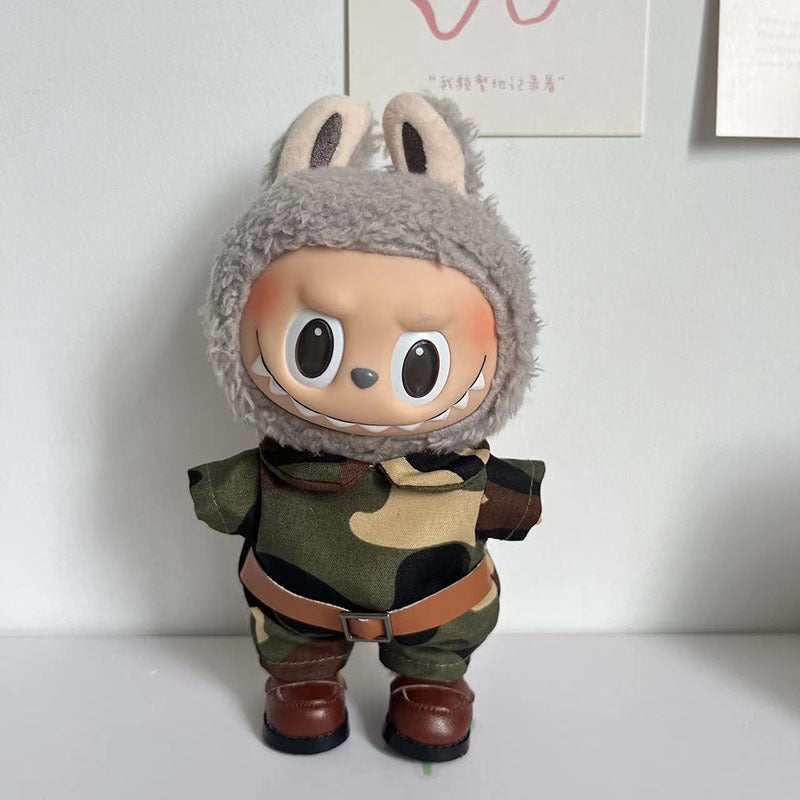 [Clothes only] 17cm labubu blind box pendant doll with camouflage jumpsuit
