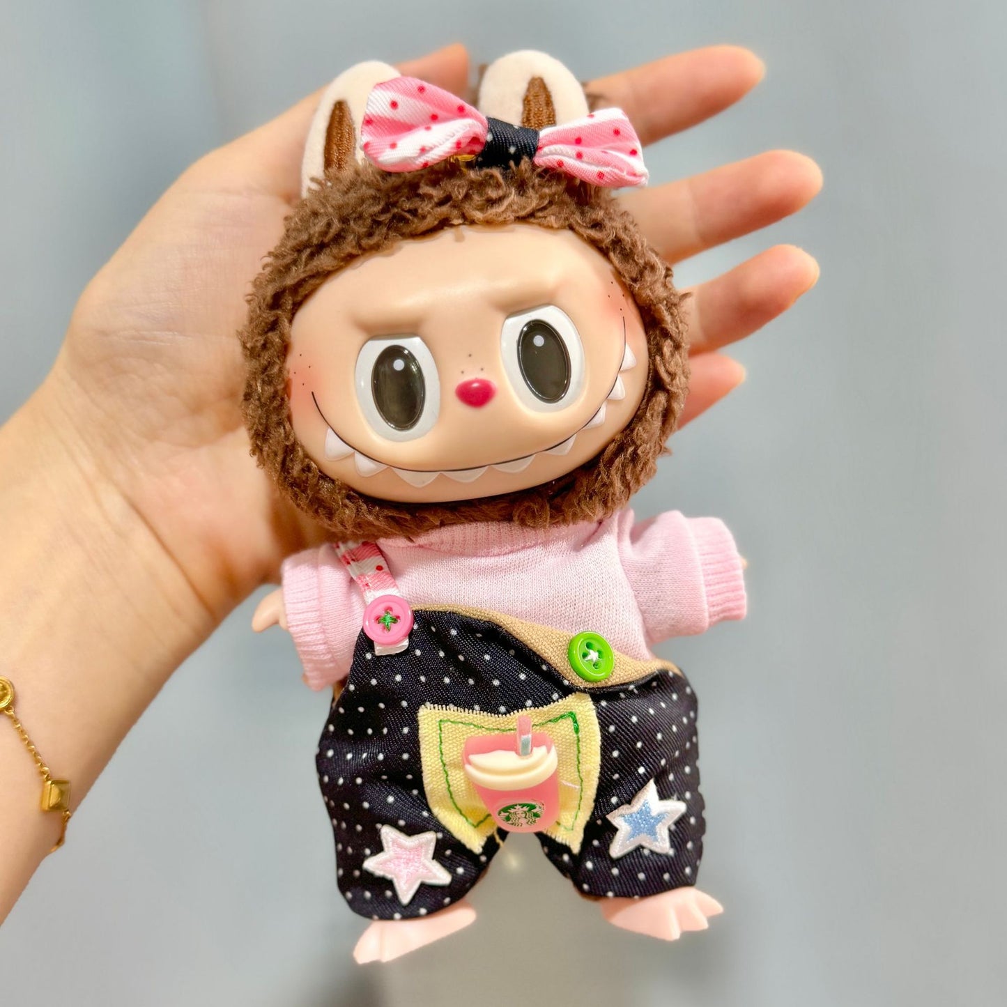 [Clothes only] 17cm pendant blind box Labubu baby clothes keychain Labubu doll coffee fries set cute
