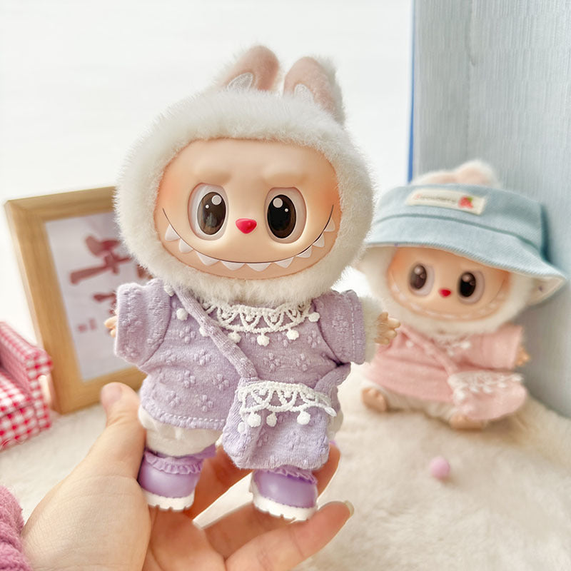 [Clothes only] First and second-generation Labubu clothes pendant Labubu sitting party baby clothes four-petal flower wool hat