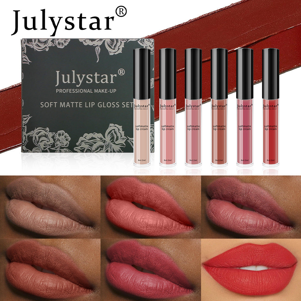 Makeup matte multi-color lip glaze, easy to color, long-lasting, non-fading, non-stick cup lipstick set box