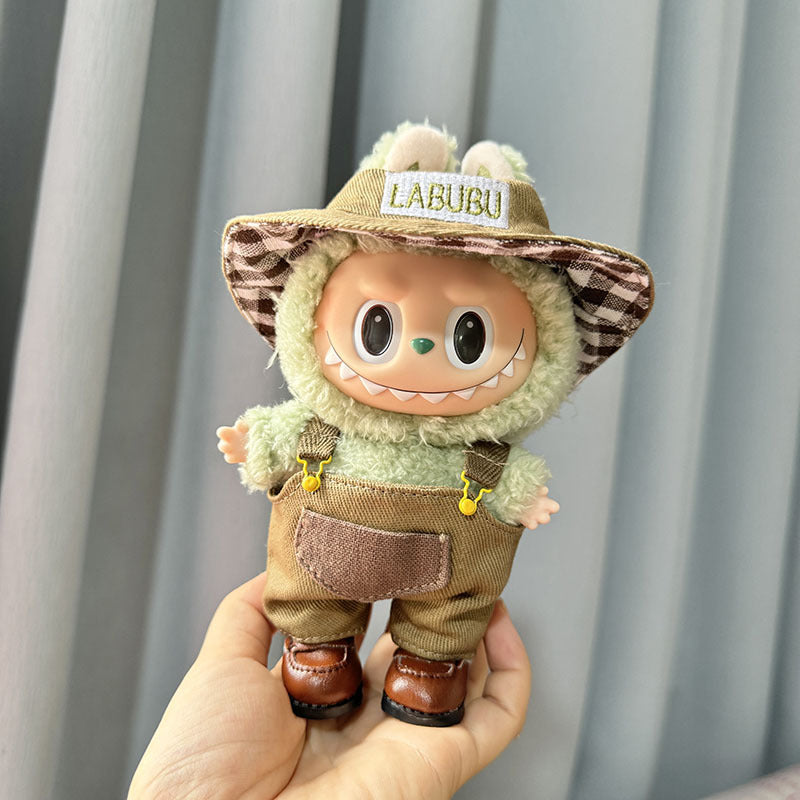 [Clothes only] One, two and three generations Labubu clothes pendant Labubu sitting party baby clothes green fisherman overalls