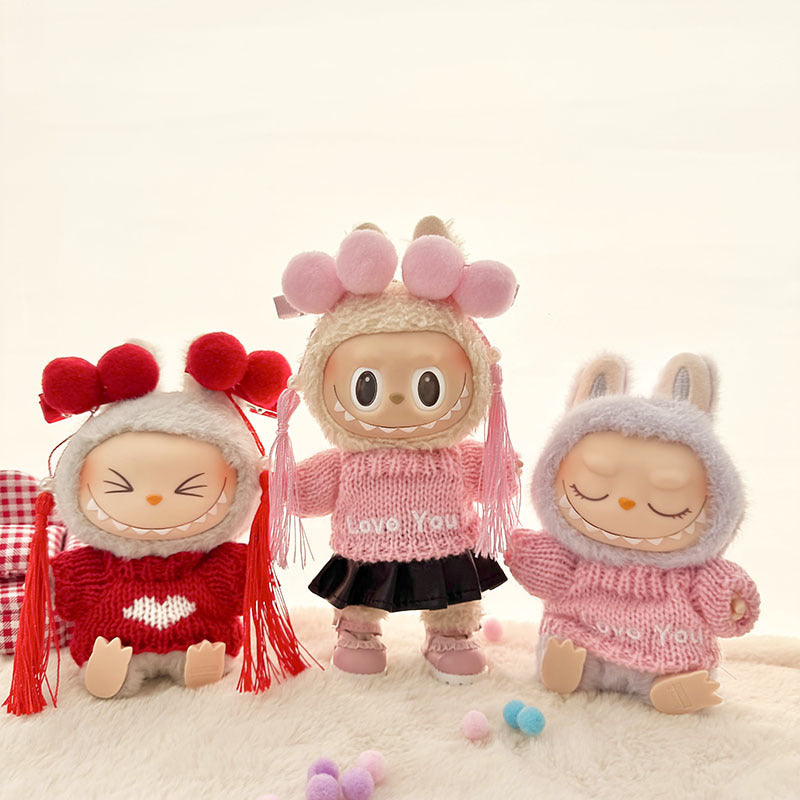 [Clothes only] First and second generation keychain Labubu clothes pendant Labubu cloth leather skirt knitted sweater love you cute