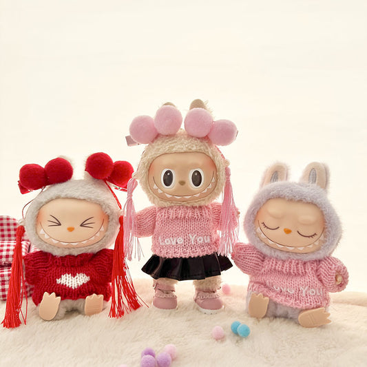 [Clothes only] First and second generation keychain Labubu clothes pendant Labubu cloth leather skirt knitted sweater love you cute