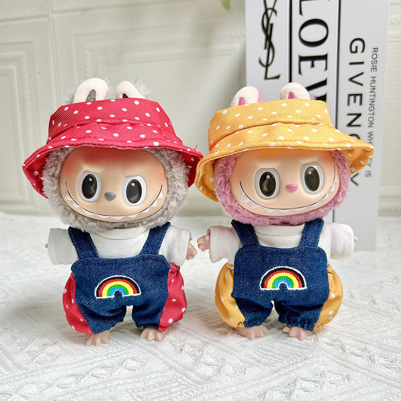 [Clothes only] 17cm pendant rabub clothes rainbow polka dot overalls set labubu doll clothes cute