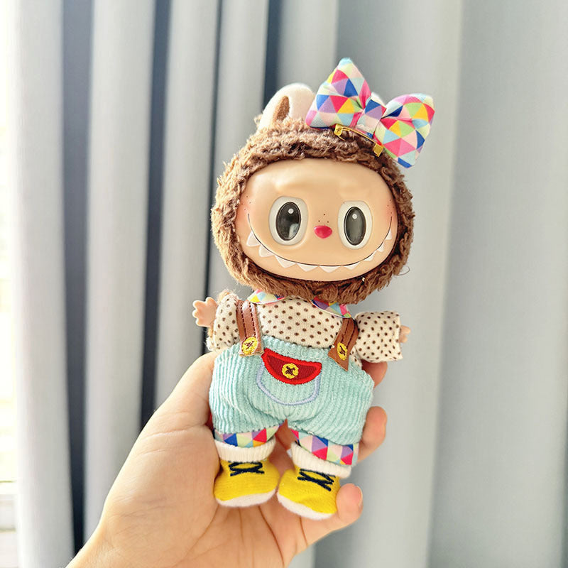 [Clothes only] First and second generation keychain Labubu clothes pendant Labu cloth color triangular brown polka dot strap set
