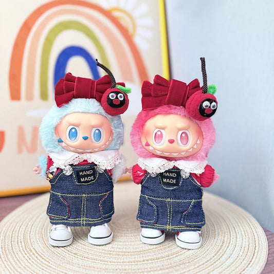 [Clothes only] One, two and three generations Labubu clothes pendant Labubu sitting baby clothes calf denim strap set