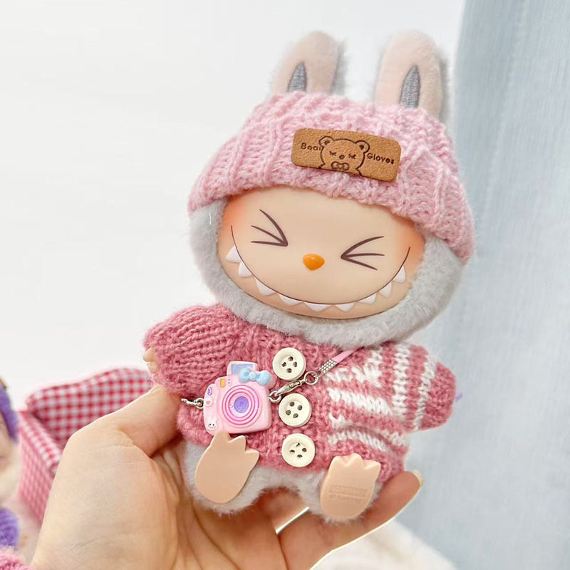[Clothes only] First and second generation Labubu clothes pendant Labubu sitting party baby clothes wooden button sweater camera clothes