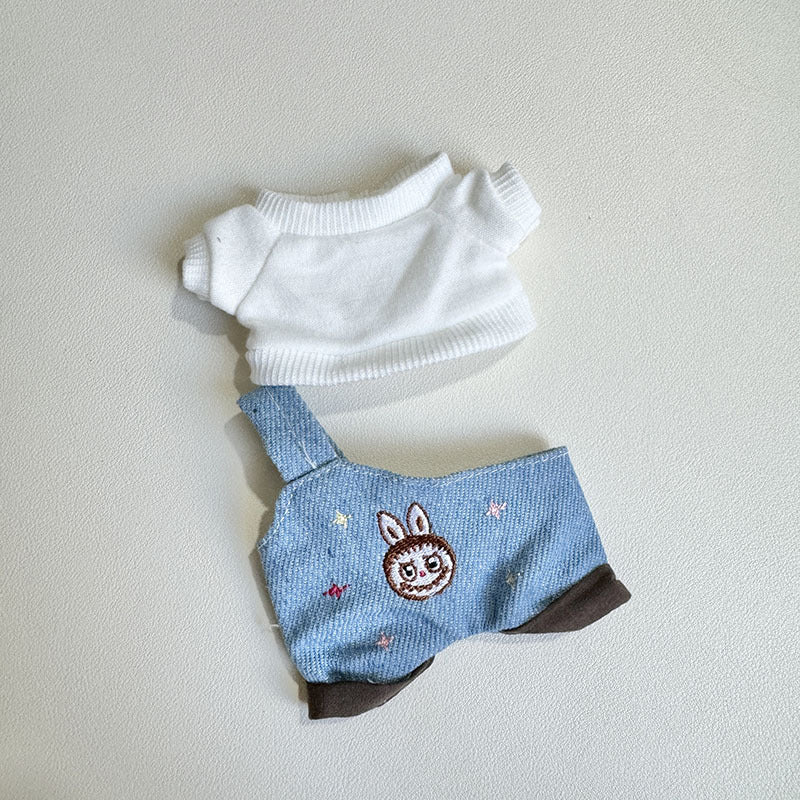 [Clothes only] Second-generation keychain Labubu clothes pendant Labubu sit party cloth head denim strap