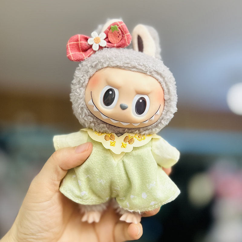 [Clothes only] 17cm pendant, Labubu clothes, keychain Labubu doll, replacement baby clothes, dinosaur onesie.