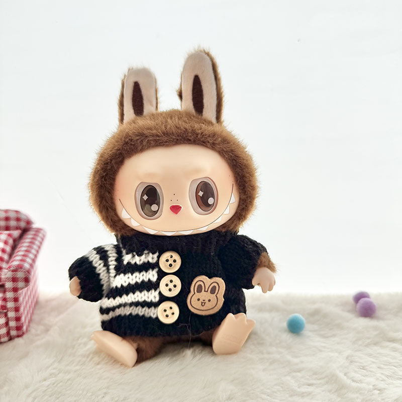 [Clothes only] The first, second and third generation keychain Labubu clothes pendant Labubu baby clothes striped buttons sweater set.