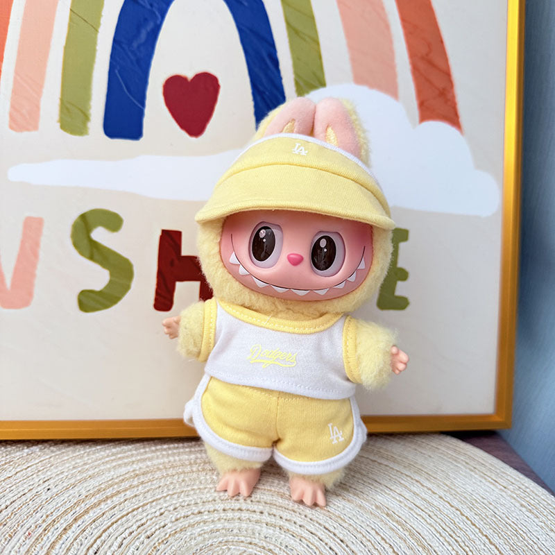 The first, second and third generation Labubu clothes pendant Labubu sitting party baby clothes peaked cap LA sports suit trend