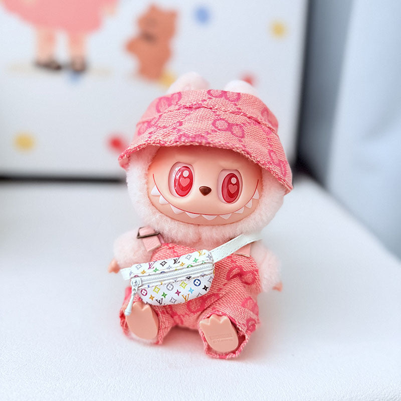 [Clothes only] First and second generation Labubu clothes pendant Labubu sitting baby clothes 8-character plaid overalls set